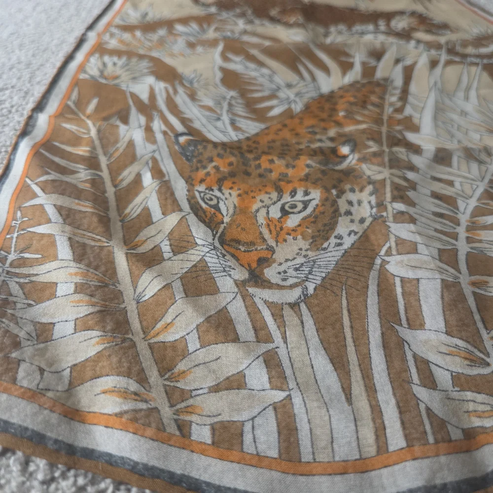 Vintage Burmel Leopard Jungle Print Scarf Safari Animal Signed Retro 70s 80s